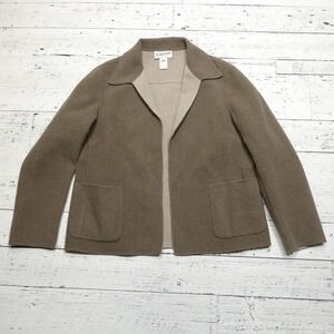 Pendleton Jacket Womens Medium Brown 100% Merino Wool Open Front Blazer Pockets‎
